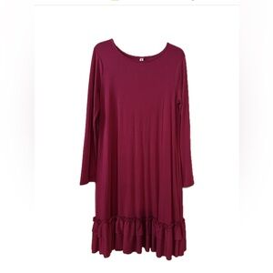 Casual Deep Pink Long Sleeve Dress